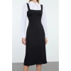 Women Fashion Stylish Mini Length Shirt Collar Regular Striped Shirt Detailed Body-Fitting Woven Dress
