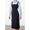 Women Fashion Stylish Mini Length Shirt Collar Regular Striped Shirt Detailed Body-Fitting Woven Dress
