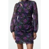 Women Fashion Mini Length Stand Collar Regular Floral Fitted Bodycon Lined Chiffon Woven Winter Dress