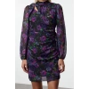 Women Fashion Mini Length Stand Collar Regular Floral Fitted Bodycon Lined Chiffon Woven Winter Dress