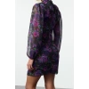 Women Fashion Mini Length Stand Collar Regular Floral Fitted Bodycon Lined Chiffon Woven Winter Dress
