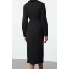 Women Fashion Stylish Midi Length Shirt Collar Regular Fitted Bodycon Woven Dress