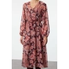 Women Fashion Chic Midi Length Double Breasted Relaxed Floral Collar A Cut Chiffon Lined Woven Dress
