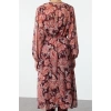 Women Fashion Chic Midi Length Double Breasted Relaxed Floral Collar A Cut Chiffon Lined Woven Dress