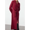 Women Fashion Stylish Midi Length Shirt Collar Relaxed Belted Viscose Woven Dress