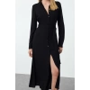 Women Fashion Stylish Midi Length Shirt Collar Relaxed Belted Viscose Woven Dress