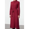 Women Fashion Stylish Midi Length Shirt Collar Relaxed Belted Viscose Woven Dress