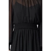 Women Fashion Stylish Midi Length Stand Collar Regular Plain Waist Open Gathered Chiffon Lined Woven Dress