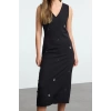 Women Fashion Stylish Midi Length V Neck Regular A Cut Stone Embroidered Vest Woven Dress