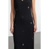 Women Fashion Stylish Midi Length V Neck Regular A Cut Stone Embroidered Vest Woven Dress