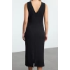 Women Fashion Stylish Midi Length V Neck Regular A Cut Stone Embroidered Vest Woven Dress