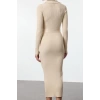 Women Fashion Stylish Midi Length Polo Neck Regular Belted Knit Dress