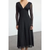 Women Fashion Stylish Midi Length V Neck Regular Animal Knitted Dress
