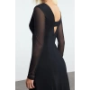 Women Fashion Stylish Midi Length V Neck Regular Animal Knitted Dress