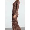 Women Fashion Stylish Midi Length Crew Neck Slim Gather Drape Detail Knitted Dress