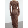 Women Fashion Stylish Midi Length Crew Neck Slim Gather Drape Detail Knitted Dress