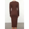 Women Fashion Midi Length Button Down Collar Slim Color Block Bodycone Fitted Snap Detail Knit Dress