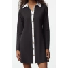 Women Fashion Stylish Mini Length Button-Down Collar Regular Color Block Button Detail Knitted Dress