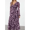 Women Fashion Stylish Maxi Length Double Breasted Regular Floral Knitted Dress