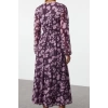 Women Fashion Stylish Maxi Length Double Breasted Regular Floral Knitted Dress