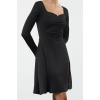 Women Fashion Mini Length Sweetheart Neck Relaxed Lined Skater Floral Detailed Gathered Draped Flexible Knit Dress