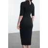 Women Fashion Stylish Midi Length Stand Collar Slim Stone Detailed Three Quarter Sleeve Bodycone Knitted Dress