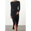 Women Fashion Stylish Maxi Length Boat Neck Slim Accessory Detailed Fitted Body Knitted Dress