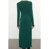 Women Fashion Stylish Maxi Length Boat Neck Slim Accessory Detailed Fitted Body Knitted Dress