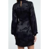 Women Fashion Stylish Mini Length Stand Collar Regular A Cut Balloon Sleeve Jacquard Satin Woven Dress