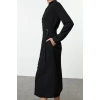 Women Fashion Stylish Maxi Length Shirt Collar Regular Belted Button Detailed Woven Dress