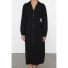 Women Fashion Stylish Maxi Length Shirt Collar Regular Belted Button Detailed Woven Dress