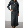 Women Fashion Stylish Midi Length Jacket Collar Denim Shirt Dress