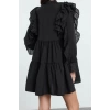 Women Fashion Stylish Mini Length Shirt Collar Regular Plain Lace Detailed Woven Dress