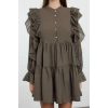 Women Fashion Stylish Mini Length Shirt Collar Regular Plain Lace Detailed Woven Dress
