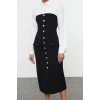 Women Fashion Stylish Midi Length Shirt Collar Regular Bodycon Button Detailed Woven Dress