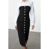 Women Fashion Stylish Midi Length Shirt Collar Regular Bodycon Button Detailed Woven Dress