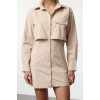 Women Fashion Stylish Mini Length Shirt Collar Regular A Cut Pocket Detailed Woven Dress