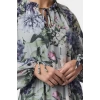 Women Fashion Stylish Maxi Length Stand Collar Regular Floral Waist Open Lined Woven Winter Dress