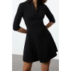 Women Fashion Stylish Mini Length Polo Neck Slim Skater Waist Open Knitted Dress