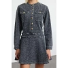 Women Fashion Stylish Mini Length Crew Neck Denim Pocket Detail Dress