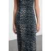 Women Fashion Stylish Midi Length Square Neck Denim Leopard Print Dress Dress