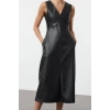 Women Fashion Stylish Midi Length V Neck Relaxed Skater Backless Knitted Dress