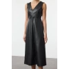 Women Fashion Stylish Midi Length V Neck Relaxed Skater Backless Knitted Dress