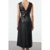 Women Fashion Stylish Midi Length V Neck Relaxed Skater Backless Knitted Dress