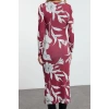Womens Fashion Stylish Midi Length Crew Neck Slim Printed Body-Fitting Flexible Gathered Detailed Knitted Dress