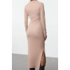 Women Fashion Stylish Midi Length Polo Neck Slim Eyelet Tie Detailed Fitted Elastic Ribbed Dress