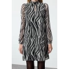 Women Fashion Stylish Mini Length Stand Collar Regular Animal Patterned Straight Cut Lined Woven Winter Dress