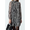 Women Fashion Stylish Mini Length Stand Collar Regular Animal Patterned Straight Cut Lined Woven Winter Dress