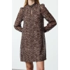 Women Fashion Stylish Mini Length Stand Collar Regular Animal Patterned Straight Cut Lined Woven Winter Dress