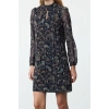 Women Fashion Stylish Mini Length Stand Collar Regular Animal Patterned Straight Cut Lined Woven Winter Dress